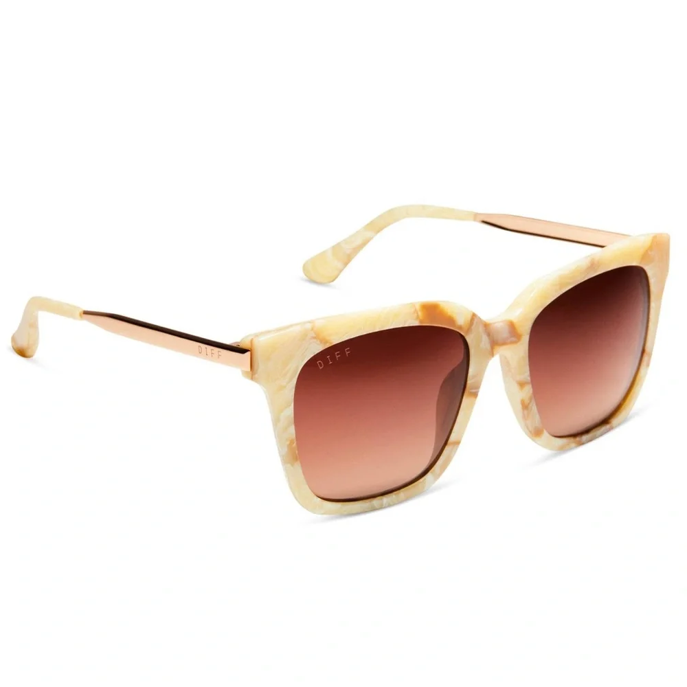 DIFF Bella Sunglasses Milk Honey Frame Brown Gradient Lens Square Oversized NWT